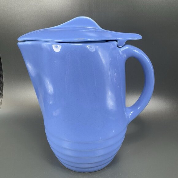 Vintage 1930s Universal Potteries Tip Top Jug Refrigerator Pitcher Lid Blue VTG - Picture 16 of 16